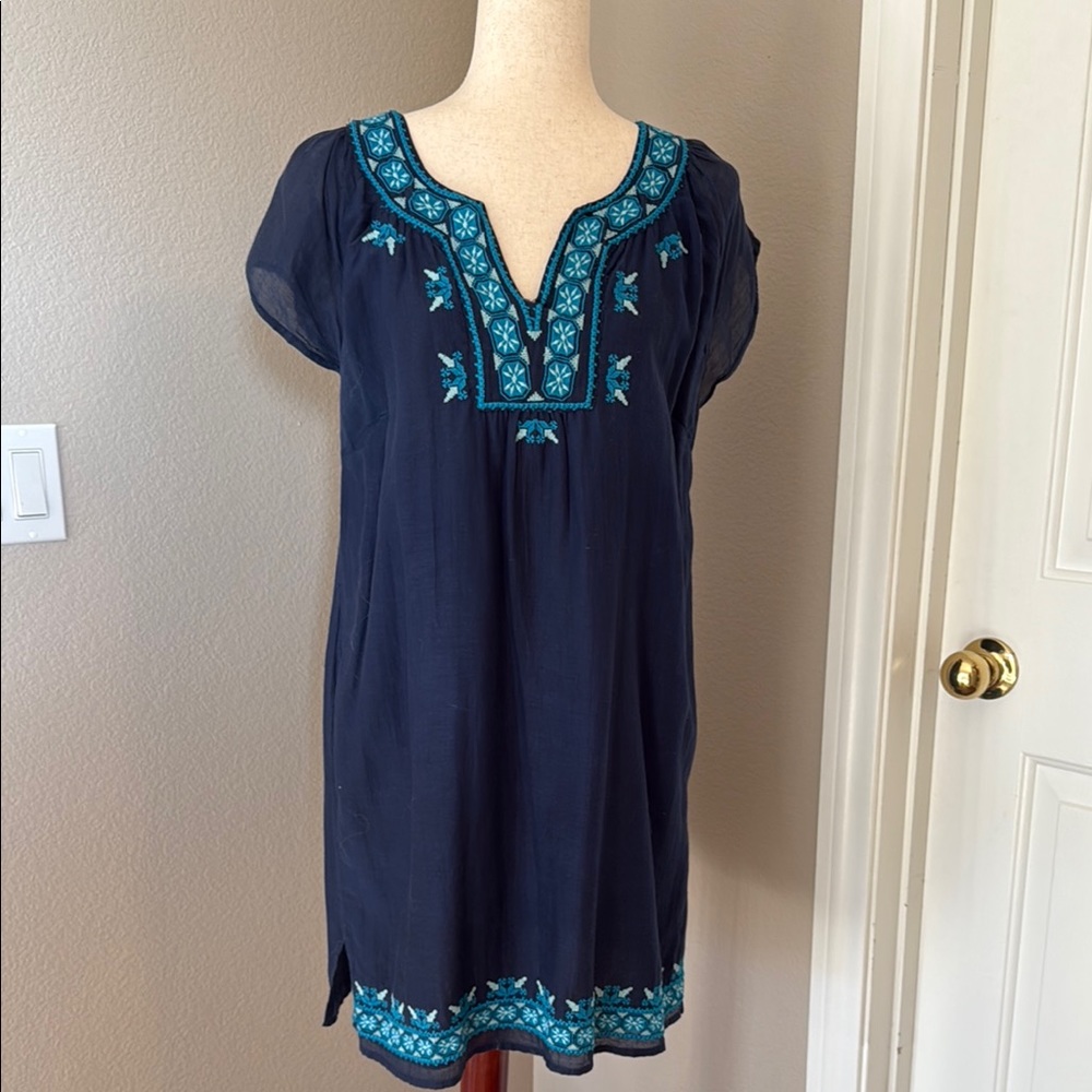 Embroidered Navy Mini Dress